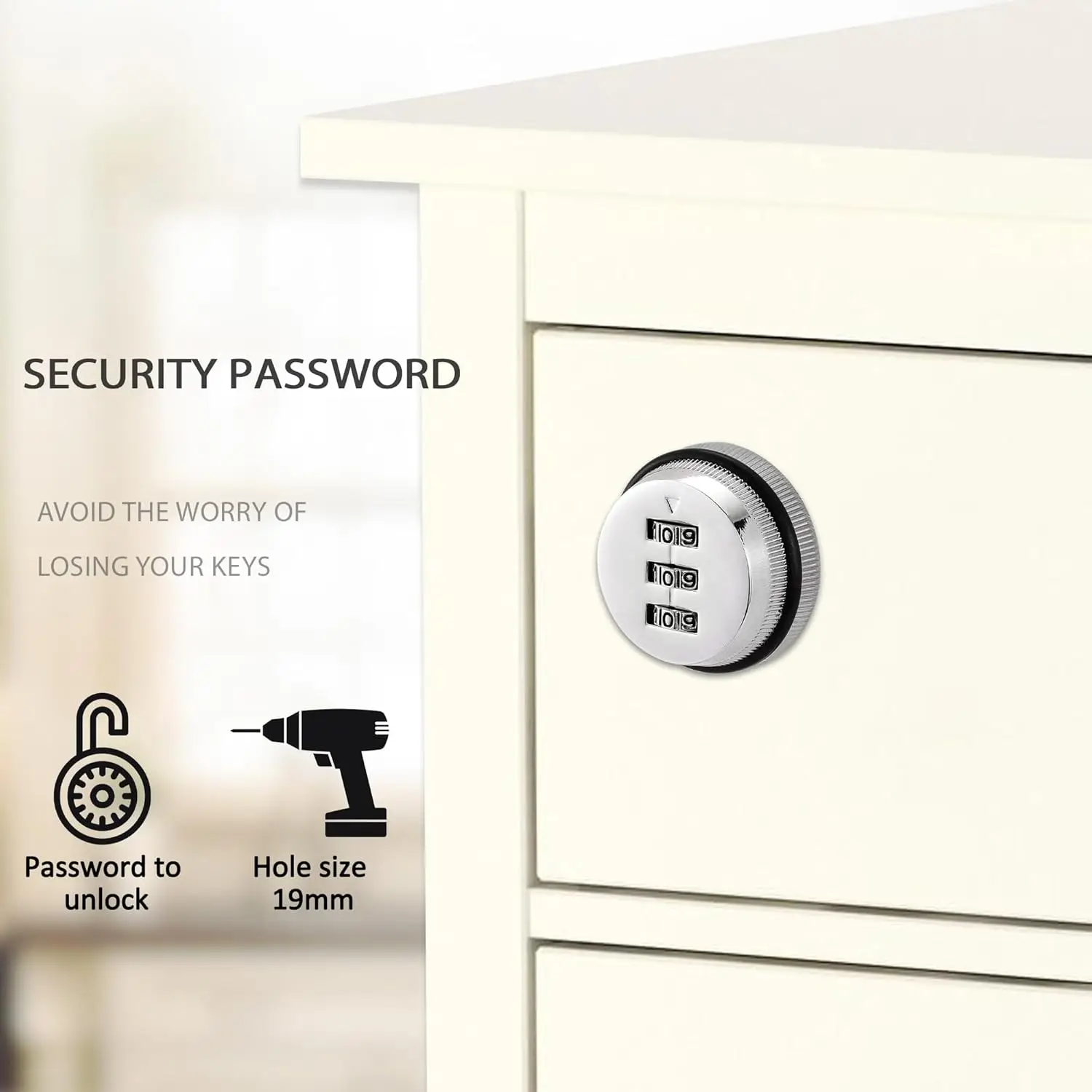 Combination Cabinet Cam Lock, Password Coded Lock, Cylinder Chrome Finish for 0.3-0.9 inch Cabinet Deposit Box Mailbox view 2