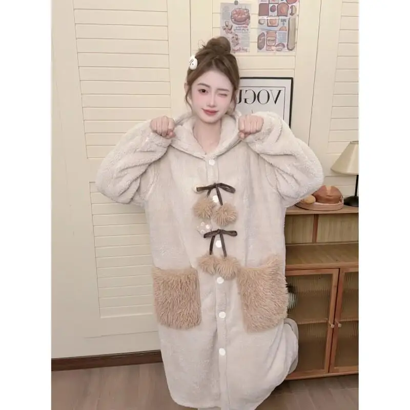 Pijamas de mujer, ropa de dormir cómoda, conjunto de pijama de algodón para invierno y otoño, bata de oso de leche de lana Coral, traje para casa grueso para adolescentes