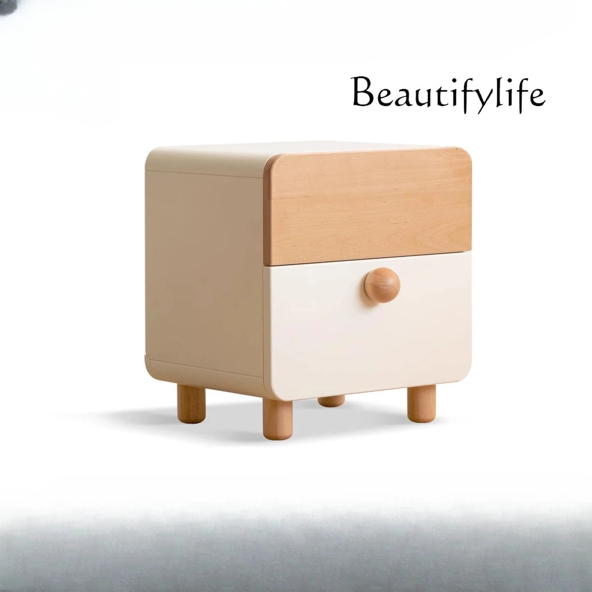 Solid Wood Bedside Cabinet Bedroom Cream Style Color Matching Bedside Cabinet Simple Home Drawer Locker