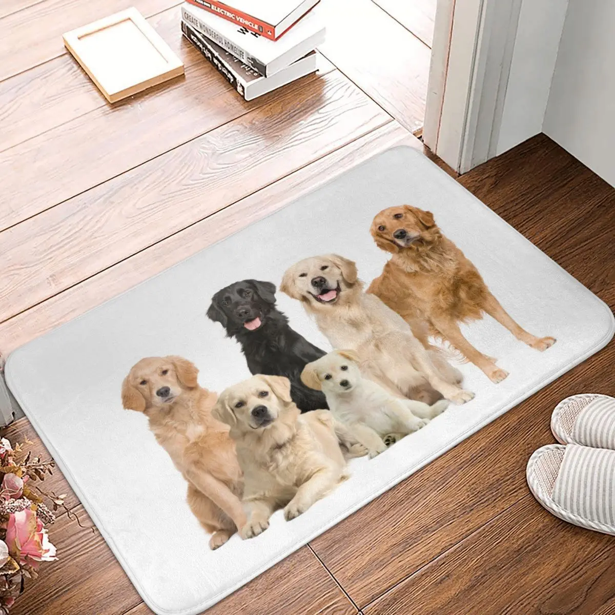 Bath Mat for Shower Home Decor Golden Retriever And Labrado Foot Mat Dog Toilet Pad Quick Dry Anti-Slip Custom DIY Bathroom Rug