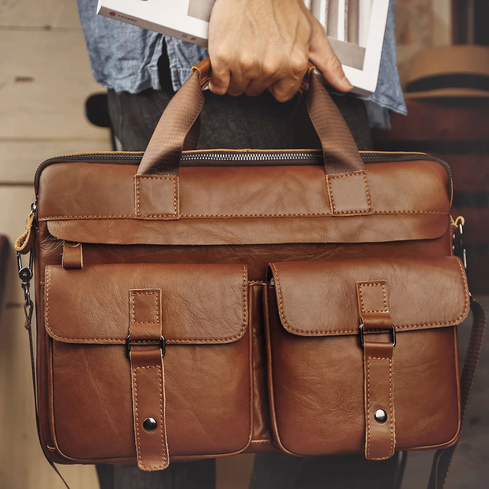 Bolso de mano de ordenador para hombre maletín de negocios bandolera de cuero genuino Vintage europeo y americano nuevo