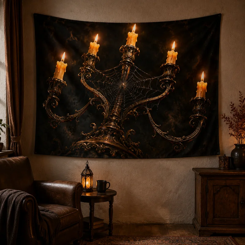 VIKAMA Gothic Skull Candle Tapestry, Dark Red Esoteric Art Wall Hanging, for Office or Bedroom Walls, Dark Aesthetic Decor