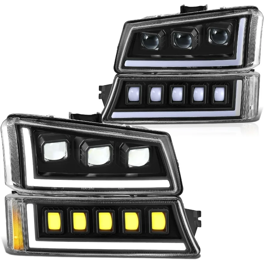 

Pair Full LED Projector Sequential Headlights Compatible with 03-06 Chevy Silverado 1500 2500 3500 1500HD 2500HD, Start-Up Seque