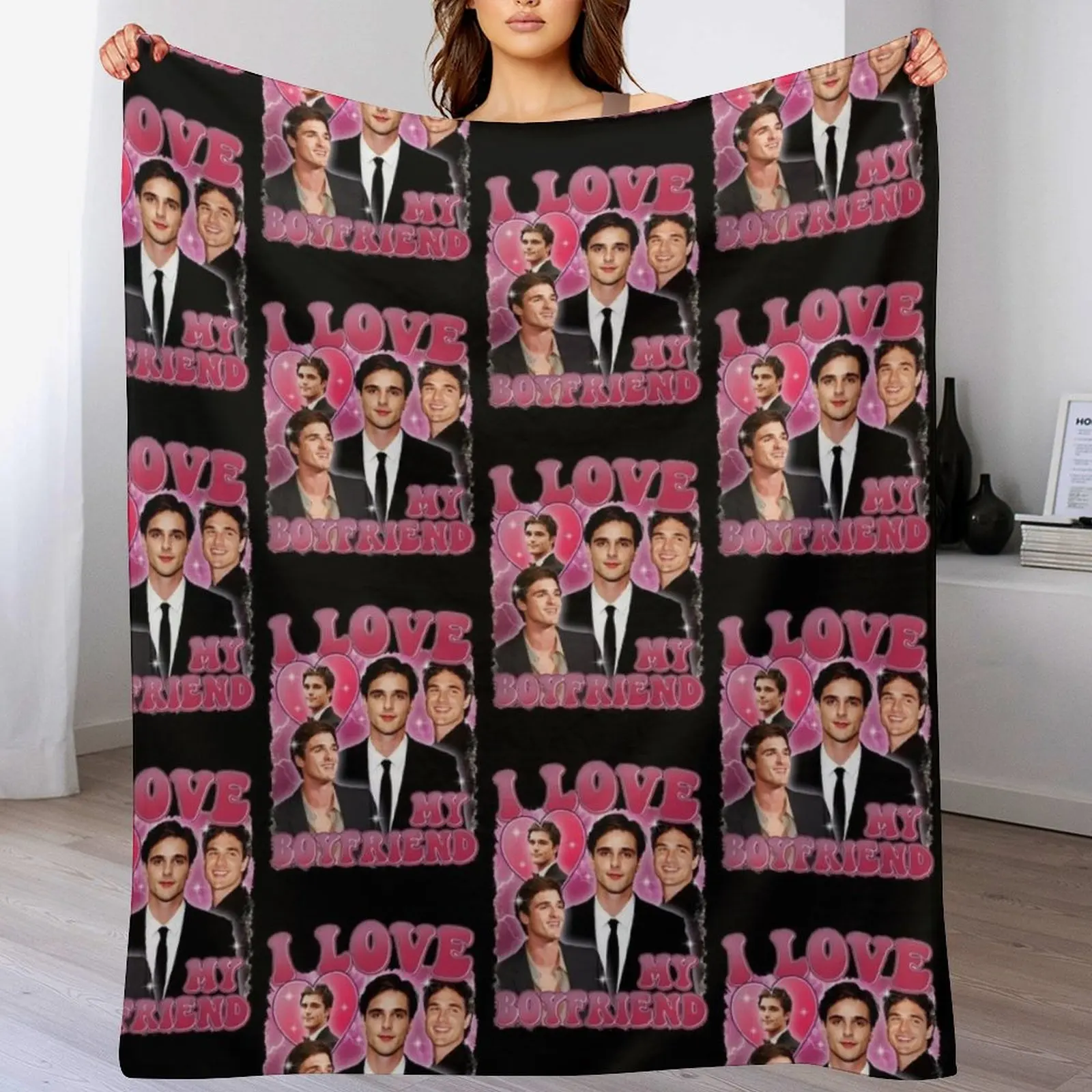 Jacob Elordi I Love My Boyfriend Throw Blanket Ultra Soft Flannel Fleece Blanket for All Seasons