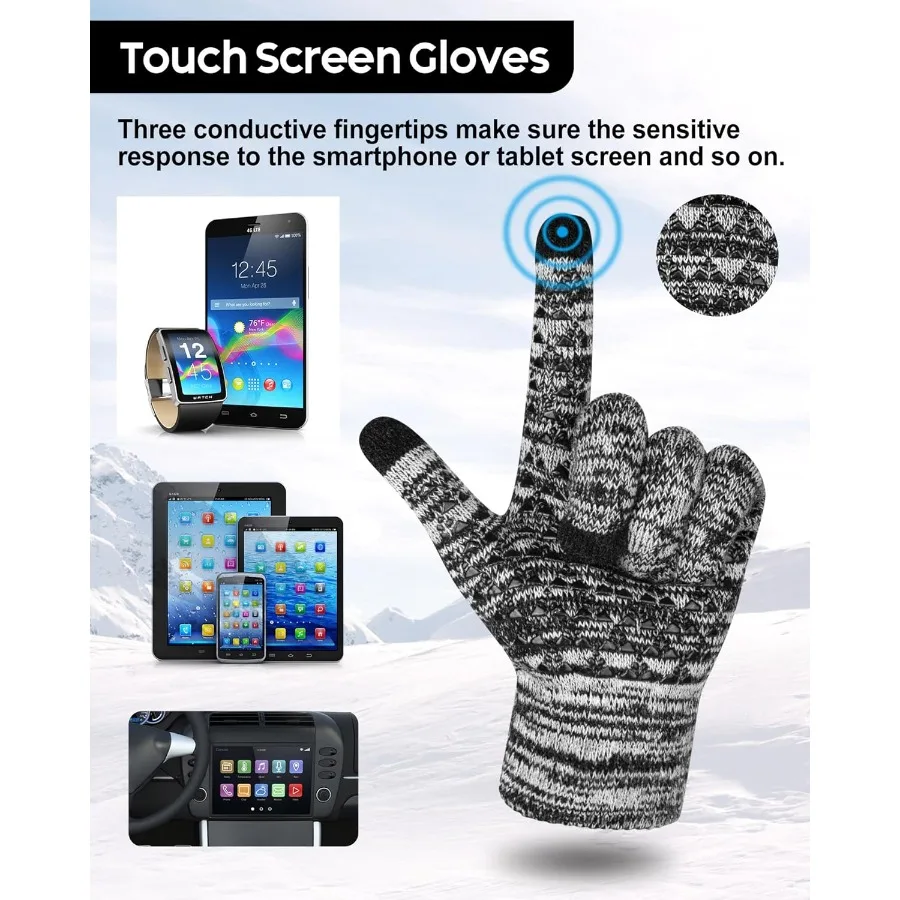 Zimowy zestaw czapka, szalik i rękawiczki dla kobiet i mężczyzn, luźna czapka beanie, ocieplacz na szyję, rękawiczki dotykowe do ekranów do użytku na zewnątrz w chłodne dni.