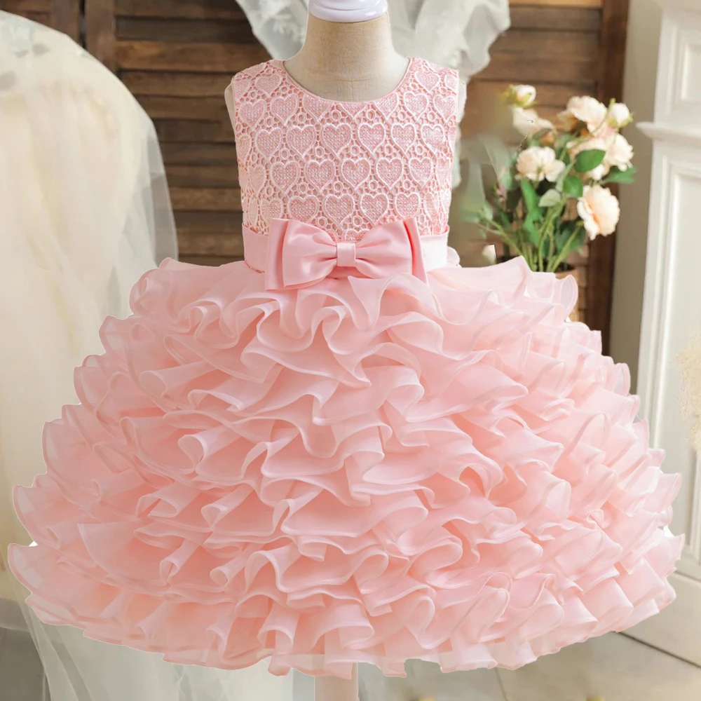 

Elegant Cake Tulle Party Girls Dresses Fashion Baptism Birthday Baptism Princess Dresses Bow Bridesmaids Wedding Evening Costume