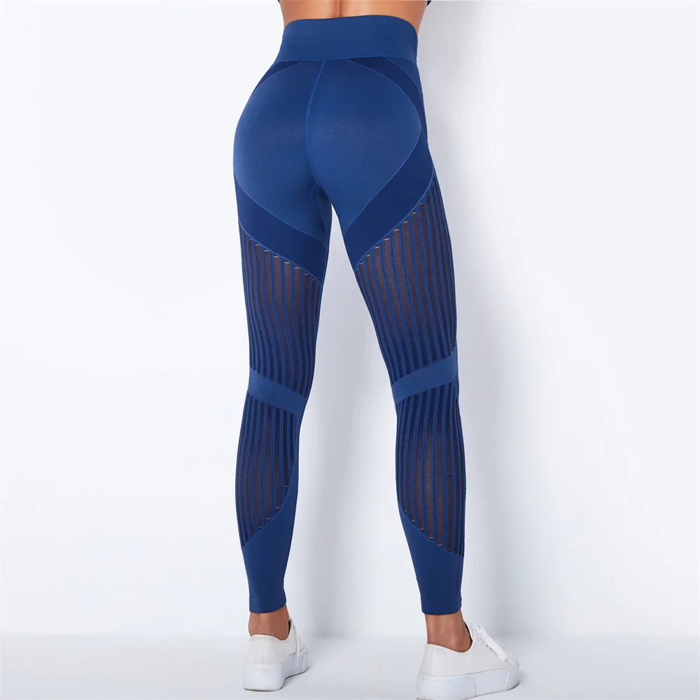 Bubble Butt High Waist Seamless Leggings Push Up Pants Elastic Mesh Hollow out Fittness Sport Leggings Women