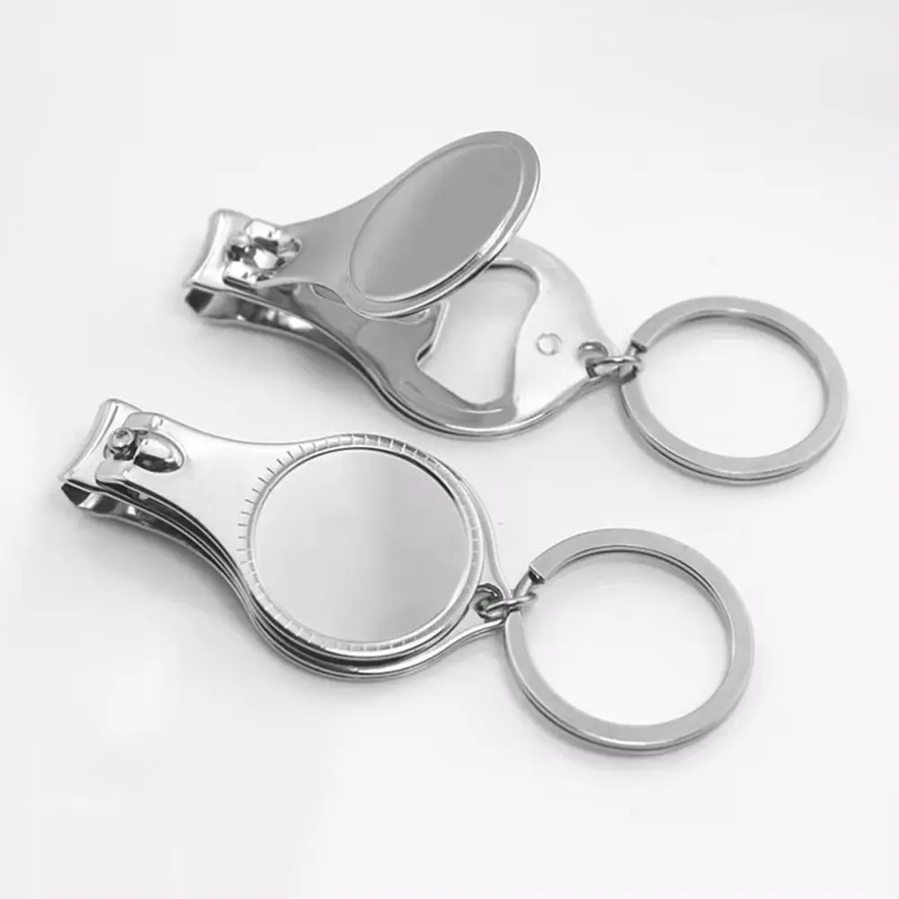 3 in 1 Nail Clippers Keychain Multifunctional Toenail Pedicure Bottle Opener Kering Foldable Design Round Shape