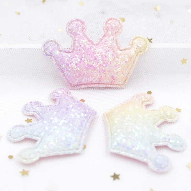 Bling Iridescence Paillette Padded Patches Cartoon Crown Glitter Appliques for DIY Clothes Crafts Headwear Decor Accessories