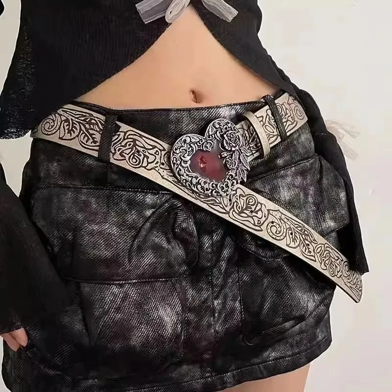 Retro embossed heart belt punk personality y2k spicy girl versatile gothic dark men's and women's belt shaping same style