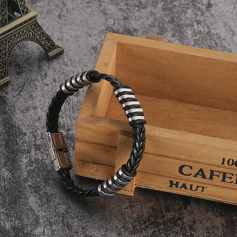 

10 Pieces Stainless Steel Versatile Multi layer Braided Leather Rope Creative Personalized Bracelet Couple Hip Hop Bracelet