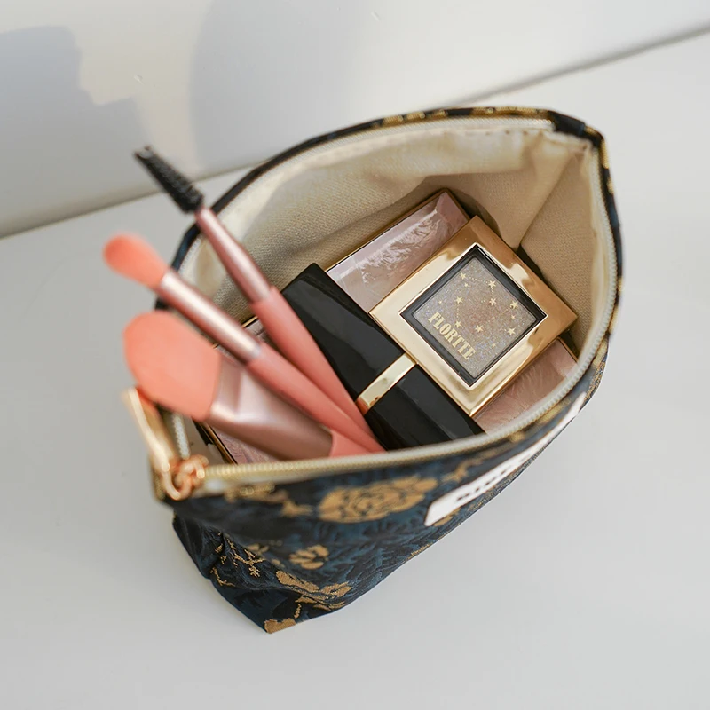 Women\'s Makeup Bag Small Dark Green Gold Large Capacity Lipstick Change Storage Bag Commuting Handy Hand Compact Coin Purse Ins
