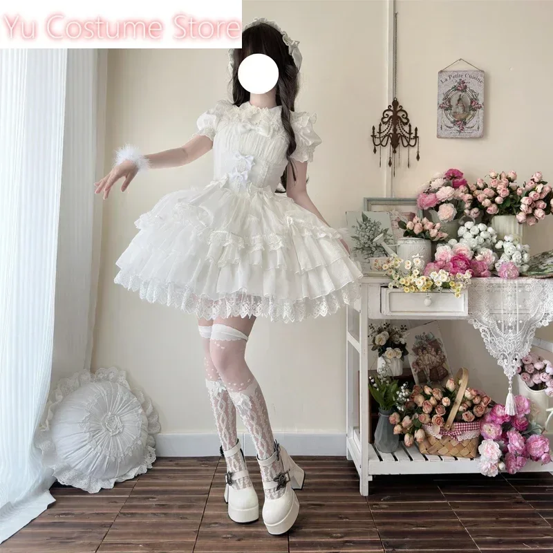 

Original Design New Summer Lolita Dress Women's Sweet Flower Wedding Lace Bowknot JSK Sling Dress Black and White Princess 2025