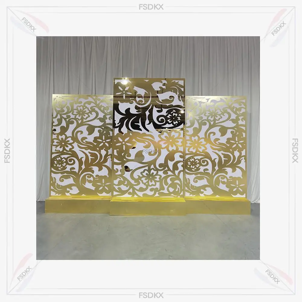 

Factory Customization White Pvc Stage Large Background Golen Acrylic Event Backdrop for Wedding Stage Decoration