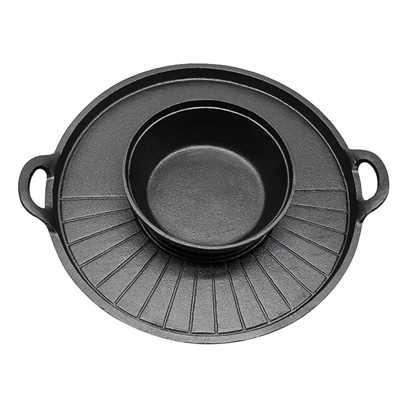rinse and bake integrated pot, commercial household raw iron pot, frying and cooking dual-purpose baking pan, hot pot.