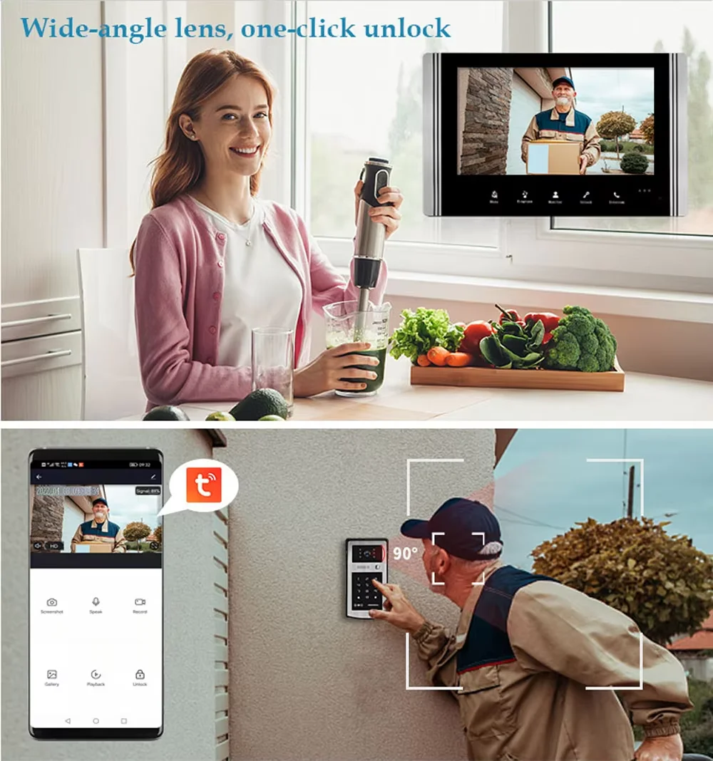 7 Inch Wifi Video Door Phone Intercom Smart TUYA for Home Monitor entry system With Password/RFID Card Unlock Waterproof Camera