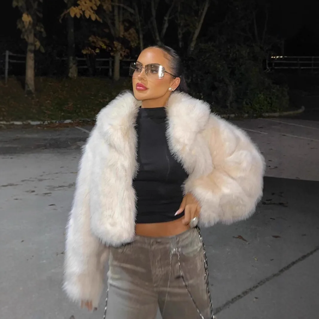 Flauschigen Winter Frauen Nerz Pelz Jacke Oversize Solide Langarm Revers Kurze Dame Nerz Pelz Mäntel Elegante Pelzigen Weiblichen Pelz Strickjacke