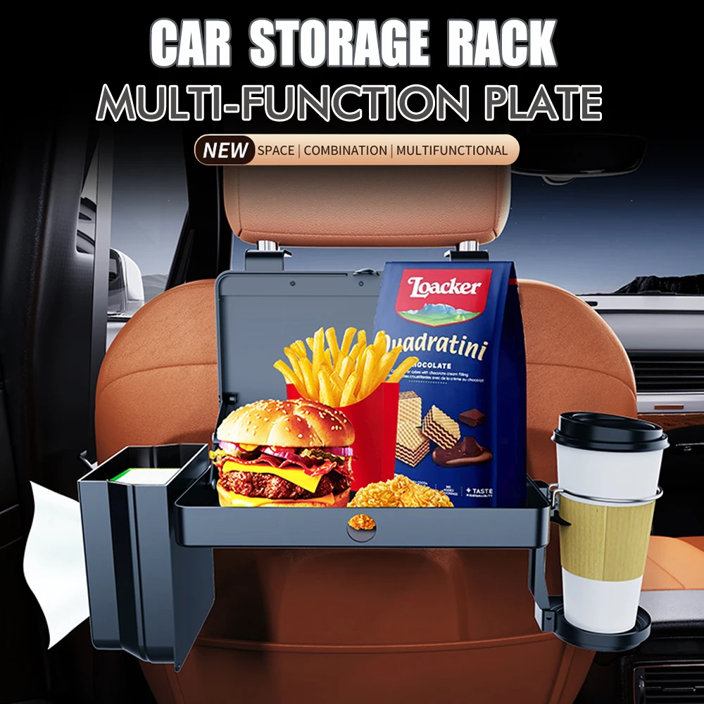 Car Backseat Table Food Tray Organizer With Cup Holder Tissue Box Auto Headrest Table Auto Cup Holder Dinner Tray Car Interior