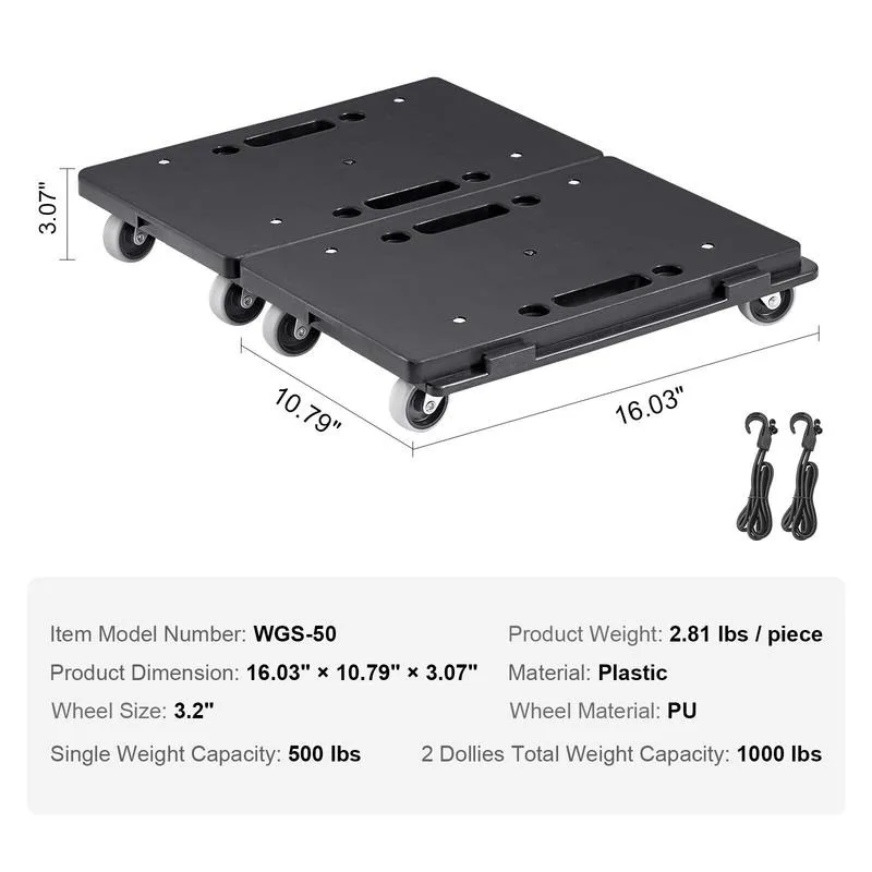 Furniture Dolly, 500 lbs Capacity Each Count, Furniture Mover with Wheels, Portable Moving Rollers 4 Wheels Heavy Duty, Small Flat Dolly Cart with Interlocking for Heavy Furniture, 2 Pack, Black view 2