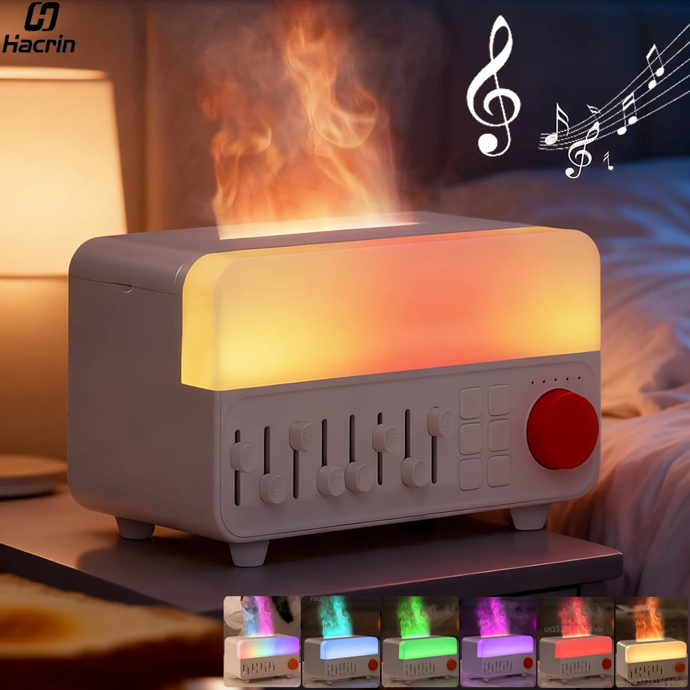 

Flame Humidifier Aroma Diffuser White Noise Essential Oil Diffuser Home Aromatherapy Fragrance Diffuser with Colorful Night Lamp