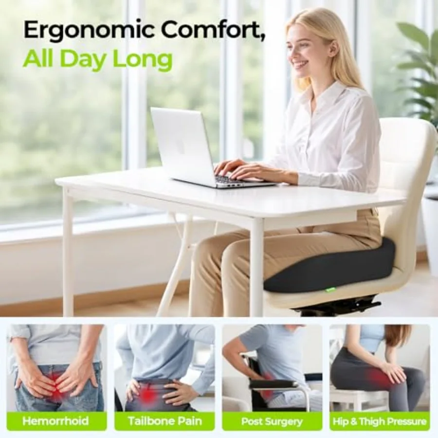 Ergonomic Donut Pillow Seat Cushion for Hemorrhoid and Tailbone Pain Relief, Thick Memory Foam Chair Cushion with Firm Support