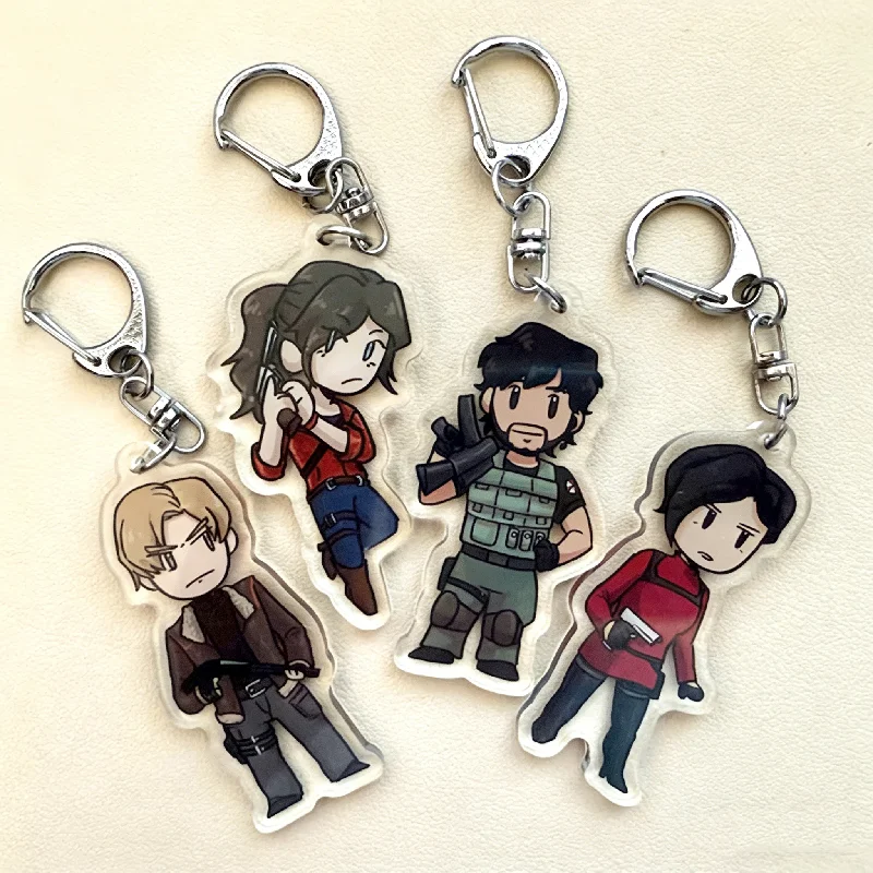 Colección RE2-3-4: Llaveros de acrílico de Leon, Claire, Ada y Carlos - Abalorios del juego de terror de supervivencia Evil - Colgante premium para bolso, regalo
