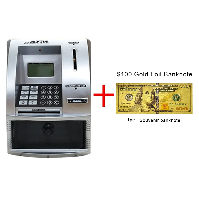 Smart ATM Piggy Bank for Real Money, Mini Banknote Money Box Voice ATM Machine for Adults,  Children Safe Box Christmas Gift