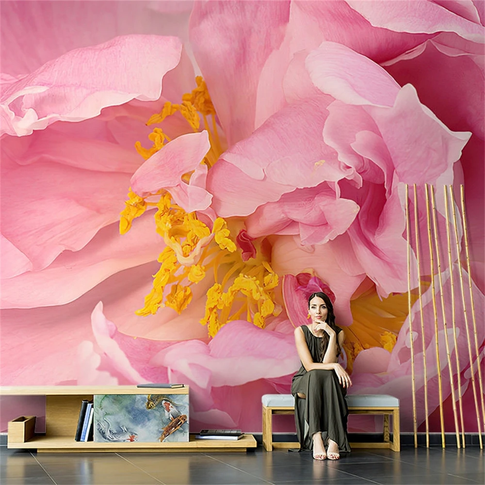 Custom photo Pink Flowers wall paper 3D relief Lily stylish minimalist modern European large mural 3d wallpapers for living room