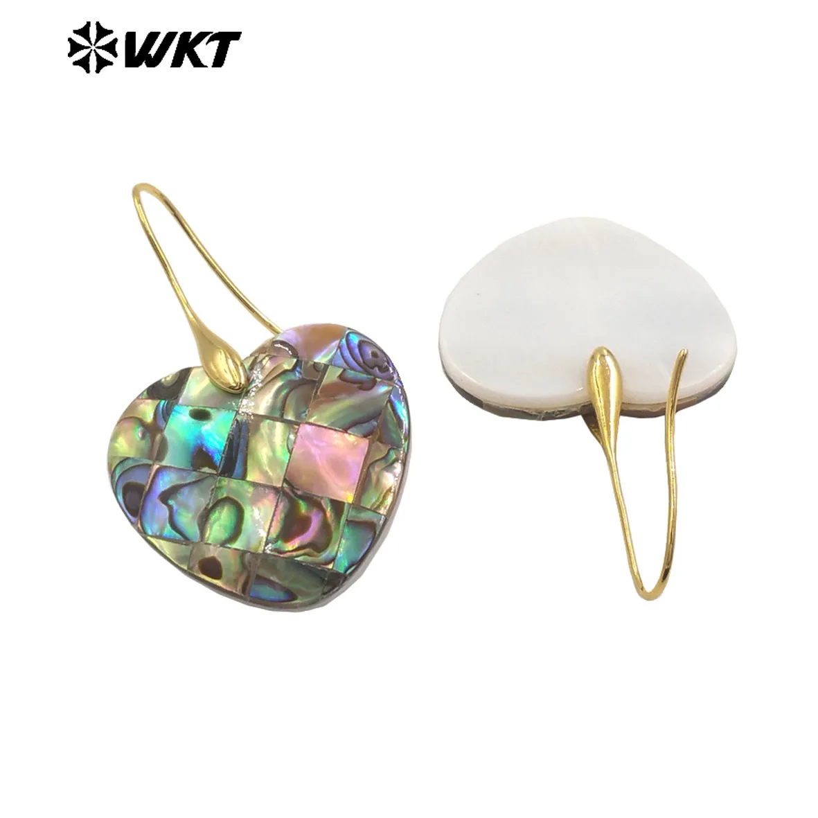 

WT-MPE159 Hot Sales Romantic Style Natural Abalone Shell Earrings Gold Plated Cross/ Heart/ Waterdrop/ Moon Shape Ladies Gift