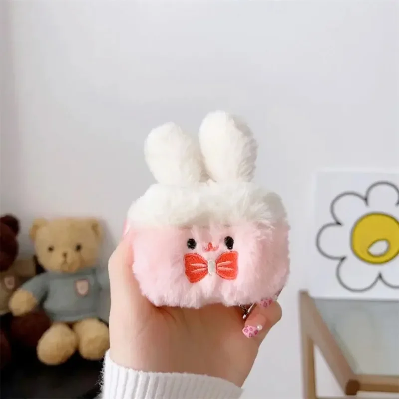 Plush Headphones Cases For Airpods 3 Pro 1 2 Fluffy Rabbit Dog Earphone Cover Lovely Wireless Charging Box Protective Cover