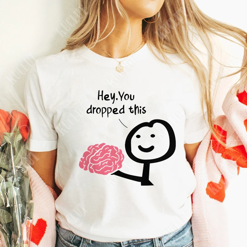 مرحبًا، لقد إسقاط هذا القمصان للنساء الملابس تصميم مضحك جرافيك الدماغ Y2k بلايز الفكاهة والجنفة قصيرة الأكمام تيز #1