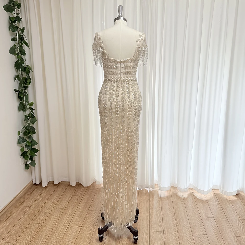 Elegantes Dubai-Meerjungfrau-Abendkleid mit V-Ausschnitt für Frauen 2025, luxuriöse Perlen, Quaste, lange formelle Abschlussball-Hochzeits-Party-Kleider, individuell gestaltet