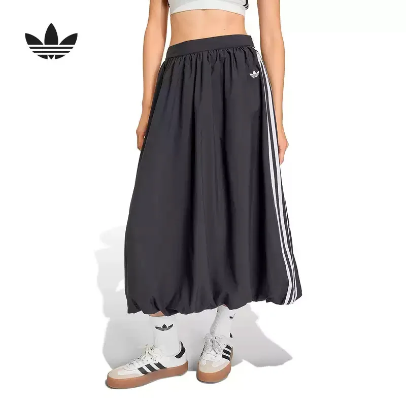 New Adidas Originals Sporty Midi Skirt Loose Fit Casual Streetwear Skirt with Side Stripes Comfortable Elastic Waist Skirt 6