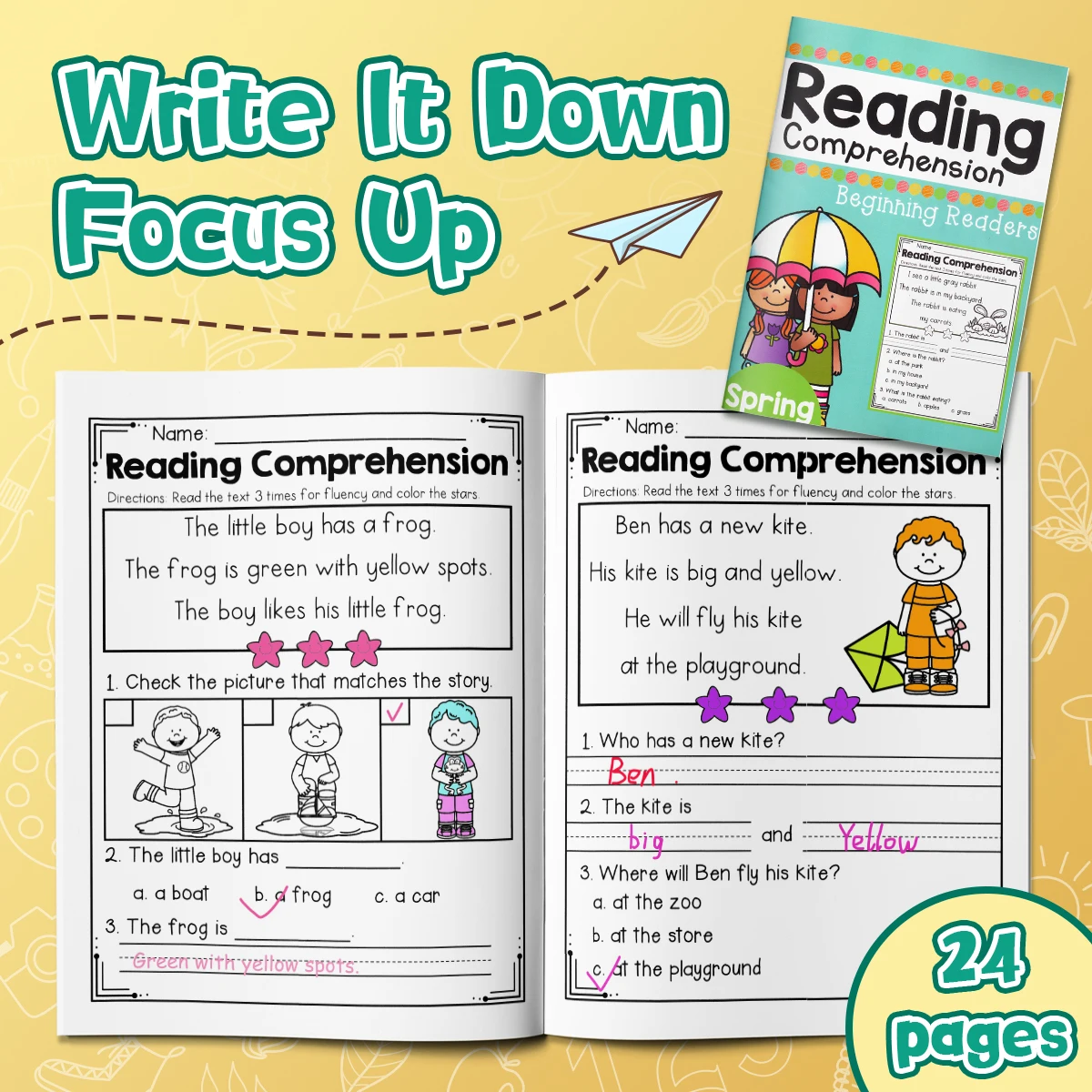 English Reading Comprehension Workbook for Kids, Reading Practice Book, Improve Vocabulary, Reading & Comprehension Skills