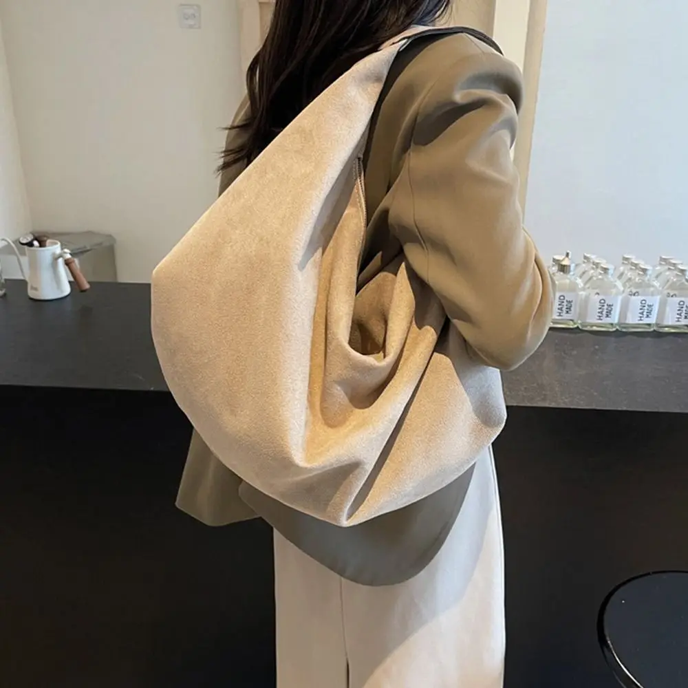 

Waterproof Handbag Suede Shoulder Bag Large Capacity Fashion Hobo Bag Solid Color Korean Style Tote Bag Shopping