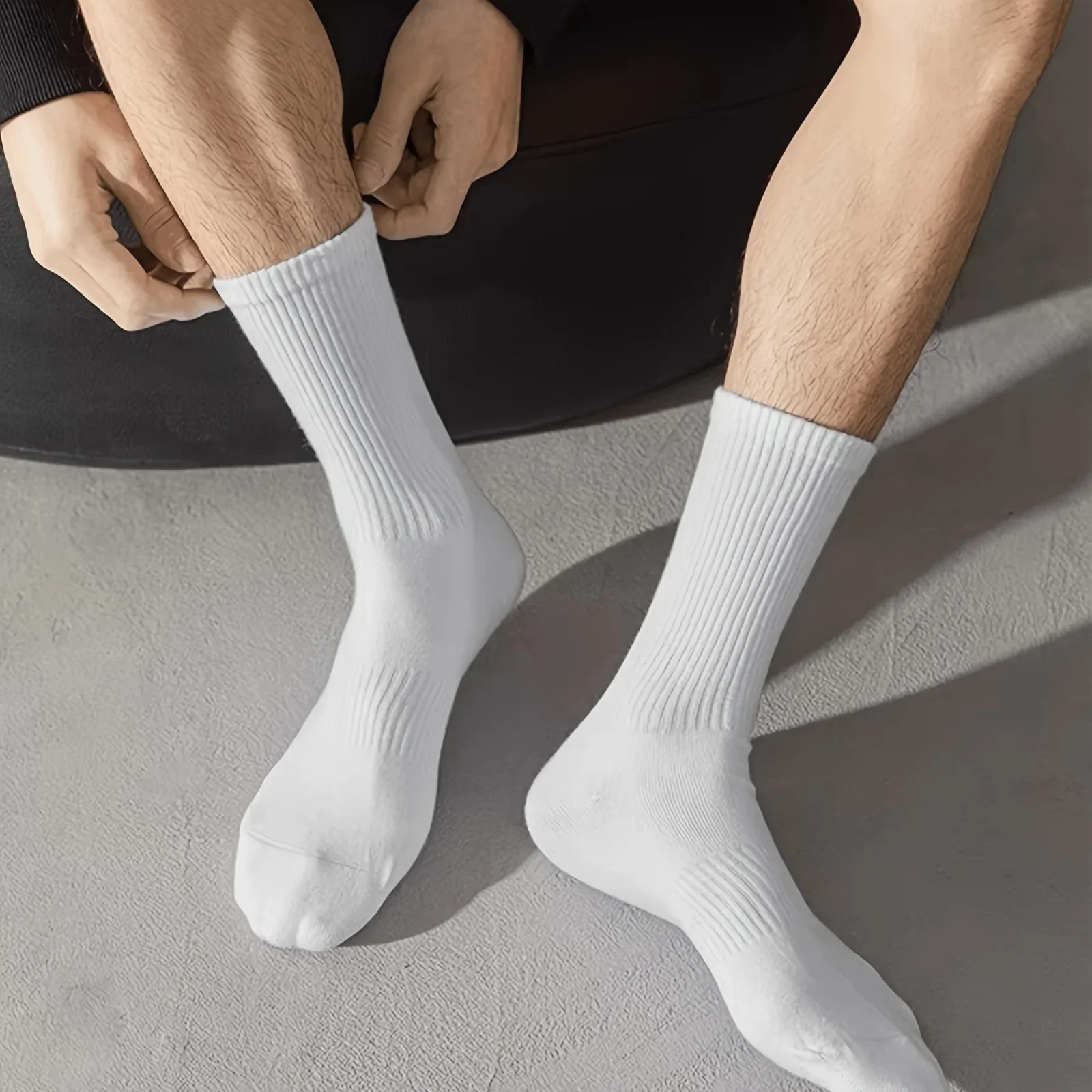 Men's solid color vertical striped mid tube socks for autumn and winter, breathable, sweat absorbing, casual sports, versatile