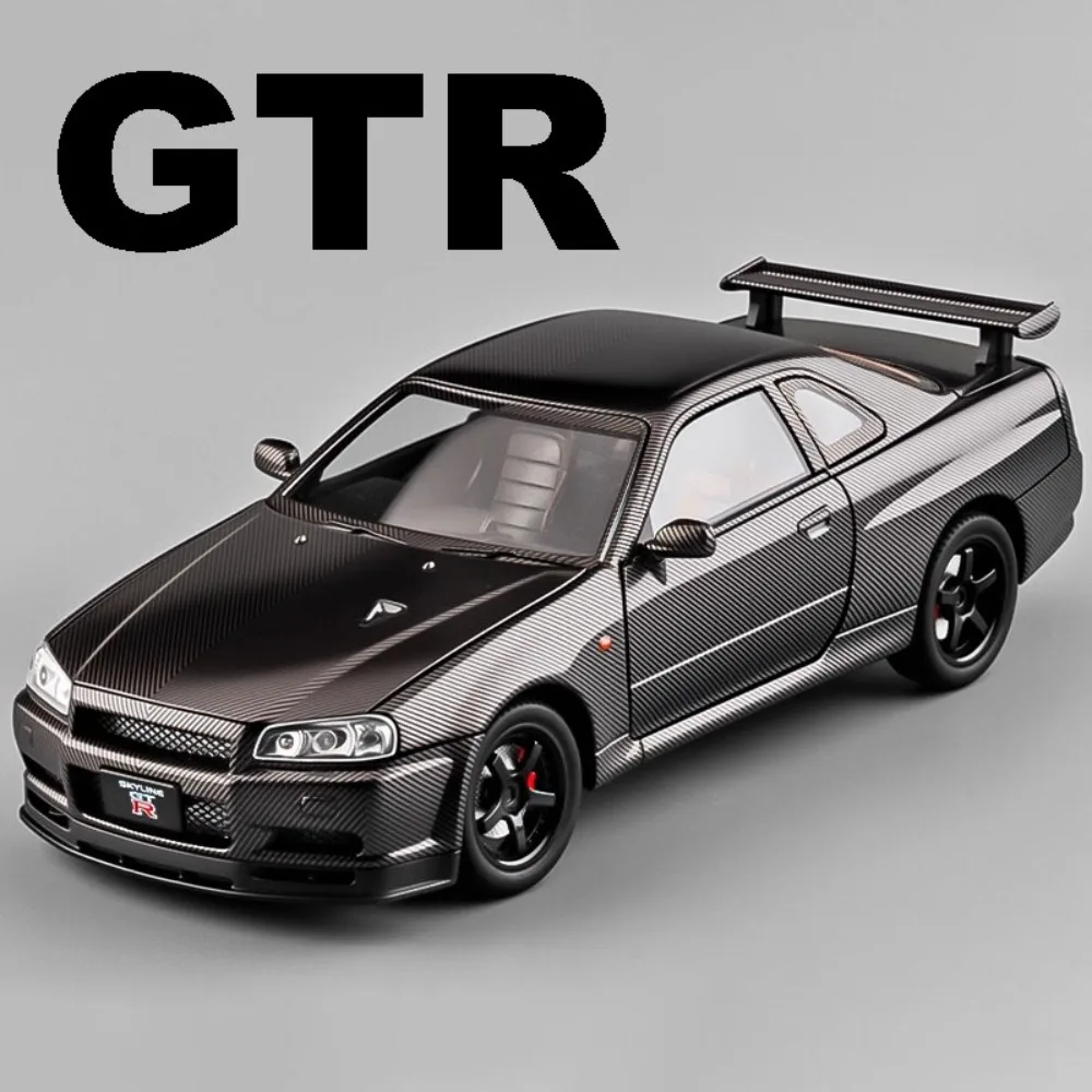 GTR R34 CSR2 Spielzeugautomodell im Maßstab 1:24, Türen zum Zurückziehen, Tonlicht, Miniatur-Fahrzeugmodelle, Lieblingsgeschenke für Kinder