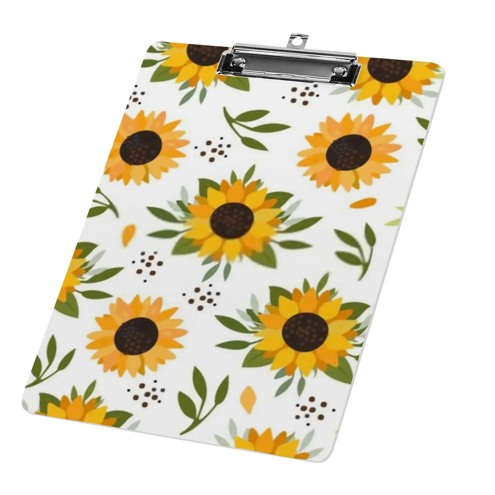 Sunflower Acrylic Clipboard A4 Size Decorative Plastic Clipboards with Metal Clip for Hanging for Students Classroom Office