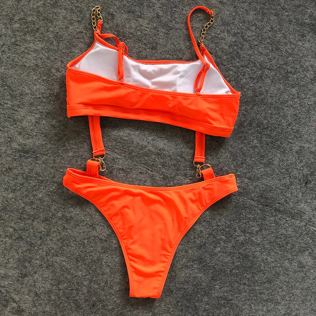 Brazylijski jednoczęściowy strój kąpielowy Monokini 2024 Sexy Neon Bikini wysoko wycięte stroje kąpielowe Bandeau kółko łańcucha body kostium