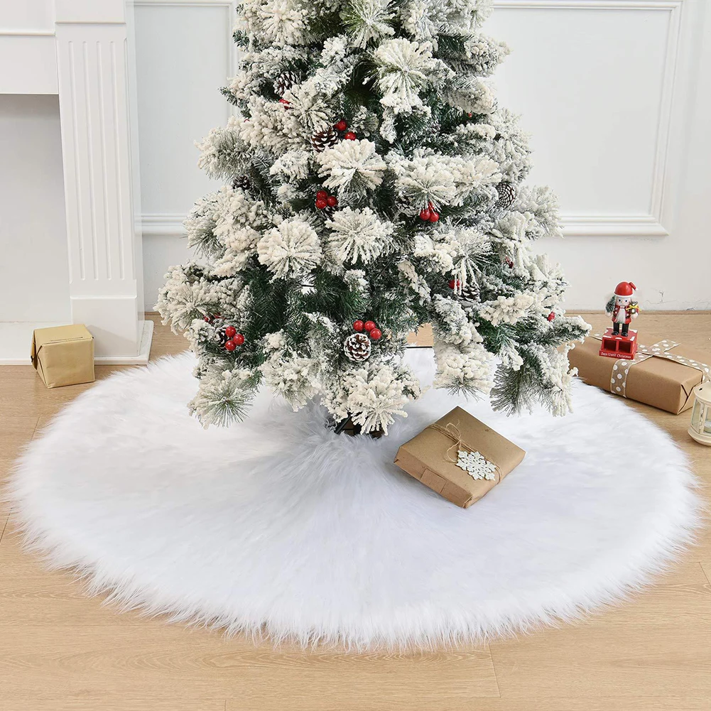 78/90/150cm Large Christmas Tree Skirt White Plush Faux Fur Carpet  Mat Christmas Tree Base Cover 2023 Home New Year Decoration