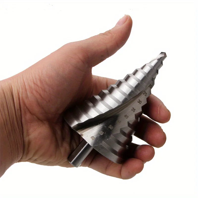 6-60mmステップドリルビット、スパイラル溝付きパゴダ型穴あけカッター、金属板用コーン型ドリルビット、三角シャンクステップ穴あけリーマー