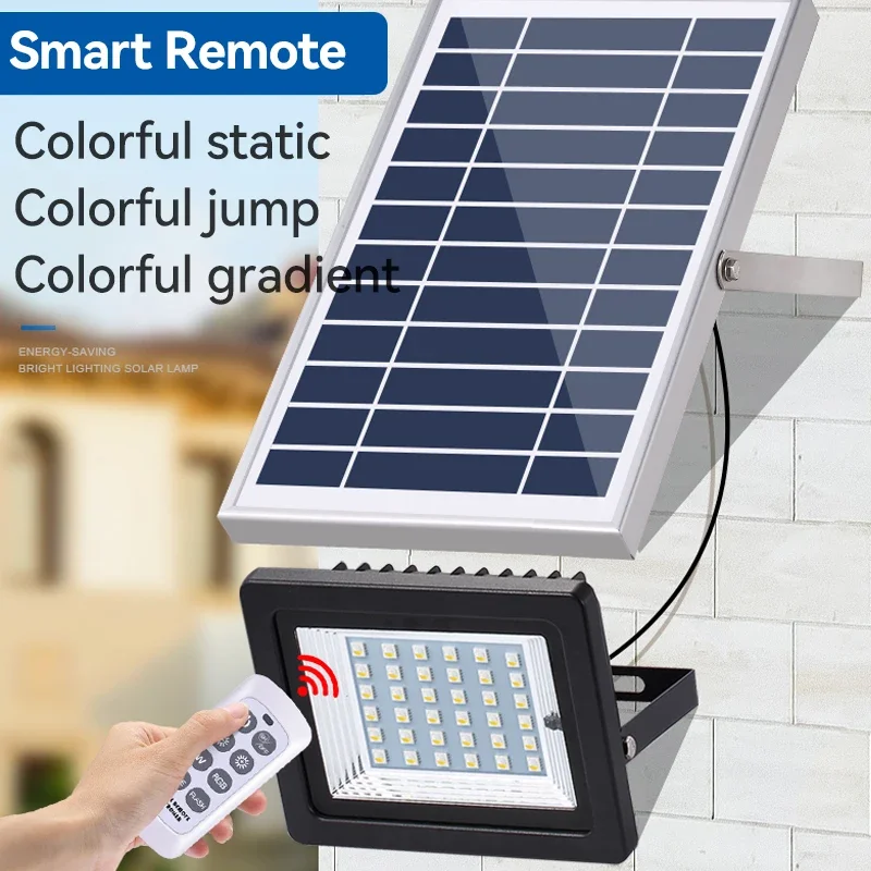 Hongcui Outdoor Solar Flood Light Remote Control Wall Mounted Waterproof IP65 Colorful Gradient LED For Courtyard Street Lamp