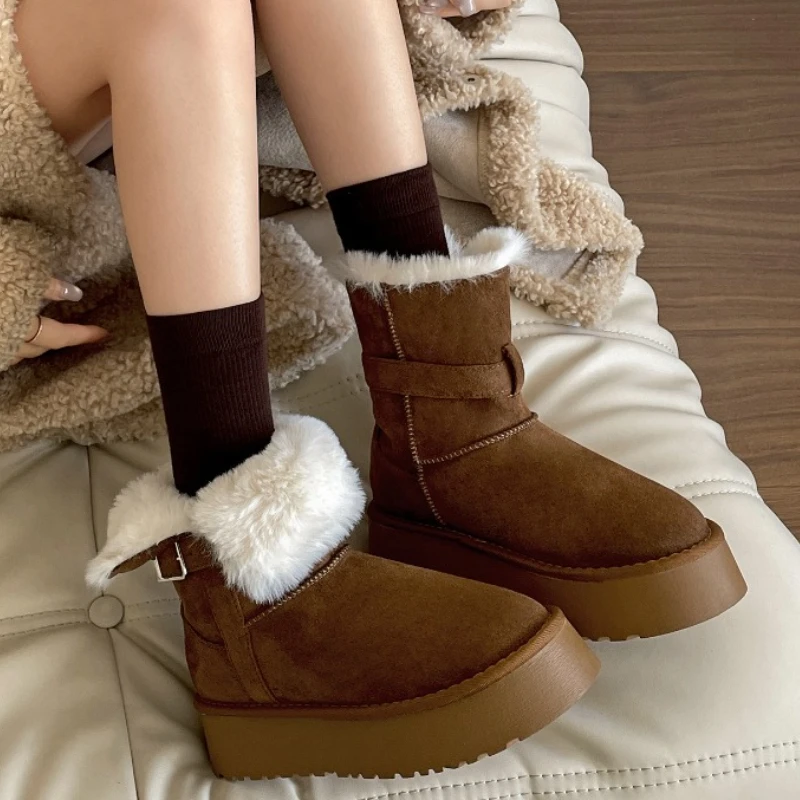 

Зимние теплые хлопковые женские зимние ботинки на меху, модная обувь на плоской подошве, женские короткие ботильоны, увеличивающие рост, Zapatos De Muje