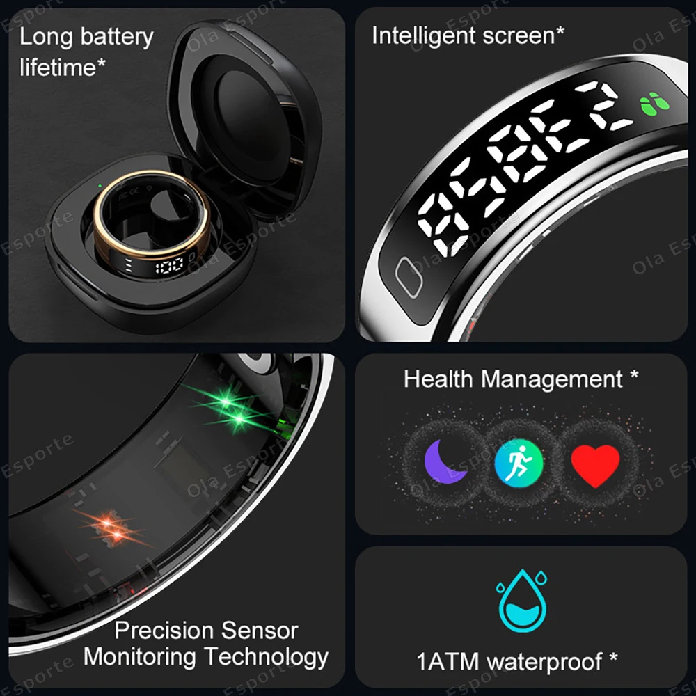 Smart Ring HRV Heart Rate Blood Oxygen Sleep Monitor Time Display Prayer Counter Multiple Sports Modes Calorie Calculation R12