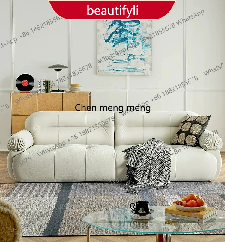 

A38 French cream wind floor living room straight row, small apartment matte flannel sofa