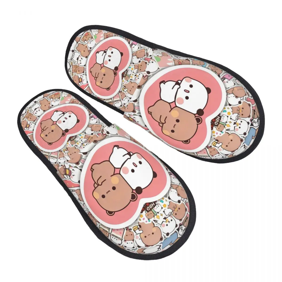 Zapatillas de casa de dibujos animados Bubu Dudu Peach And Goma para mujer, zapatillas mullidas de espuma viscoelástica de oso Panda de Anime suave y cálido, zapatos para interiores y exteriores
