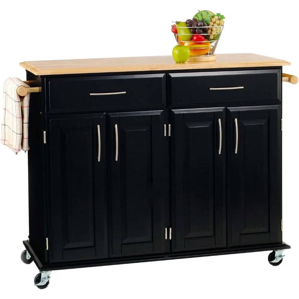 Kitchen Cart with Storage Dolly Madison, 48.25 Inches Wide, Black