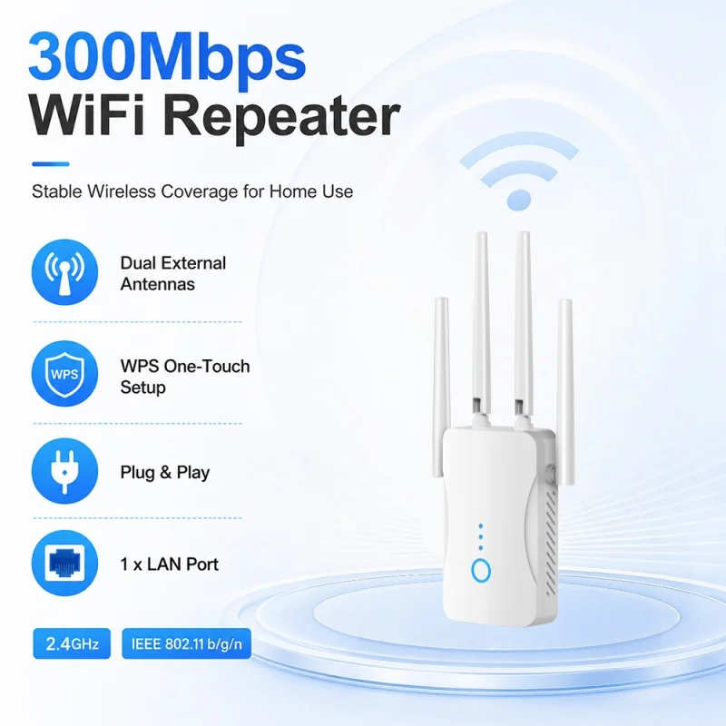 Picture 6: Home WiFi Range Extender 300Mbps 2.4GHz Wireless WiFi Repeater and Internet Signal Booster for Bedroom Office Smart Devices
