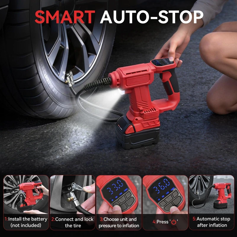 Portable Air Compressor Electric Air Pump for Makita/Milwaukee 18V Li-ion Batteries Cordless Car Tyre Inflator for Cars Bicycles