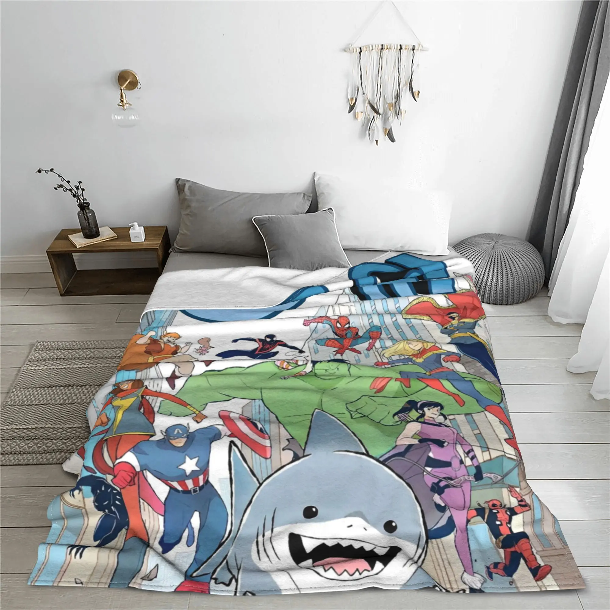 Marvel-Rivals Jeff the Land shark Blankets Flannel Textile Decor PVP Video Game Portable Soft Throw Blankets Car Plush Quilt